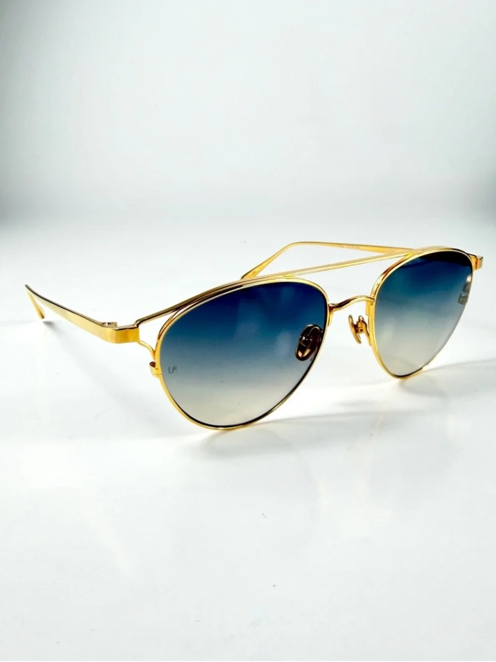 Linda Farrow Omar Aviator Sunglasses Gold Blue LFL804 C7 Titanium NWT Full Set